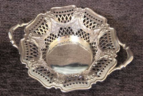 Antique Silver Twin Handle Pierced Bowl