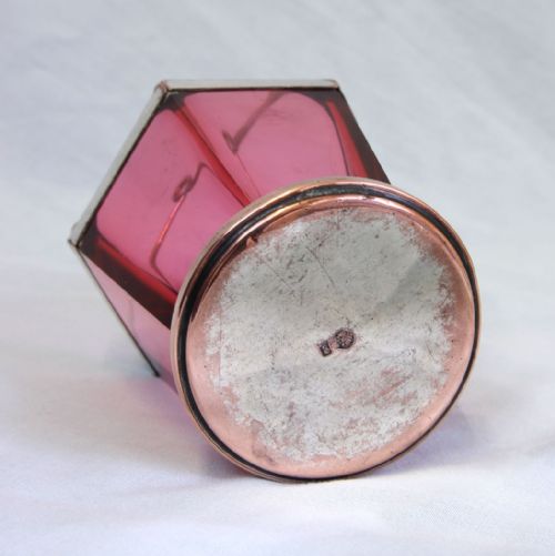 AN UNUSUAL SILVER PLATED CRANBERRY GLASS DRIP BUCKET - ADDITIONAL PHOTO 3