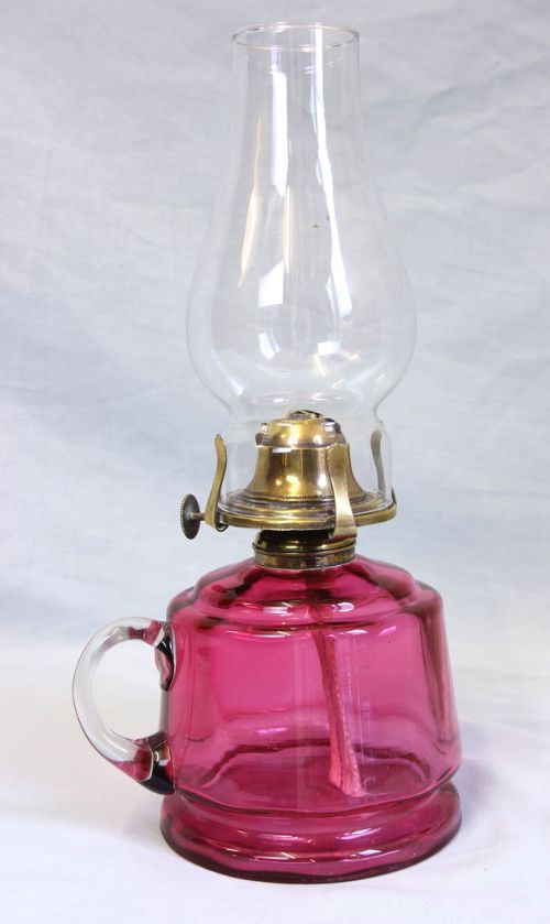 Antique Cranberry Glass Bedside Finger Lamp