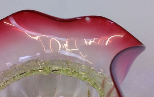 ANTIQUE CRANBERRY VASELINE GLASS PRESERVE DISH - ADDITIONAL PHOTO 6