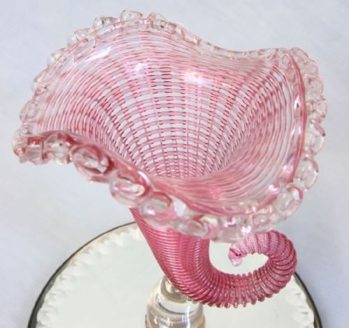 ANTIQUE VICTORIAN PINK CRANBERRY GLASS CORNUCOPIA VASE - ADDITIONAL PHOTO 5