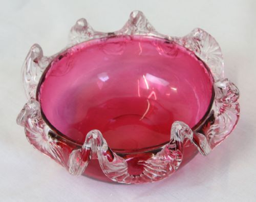 ANTIQUE CRANBERRY GLASS PRESERVE DISH SILVER PLATED STAND - ADDITIONAL PHOTO 3