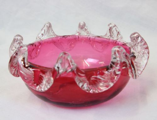 ANTIQUE CRANBERRY GLASS PRESERVE DISH SILVER PLATED STAND - ADDITIONAL PHOTO 5