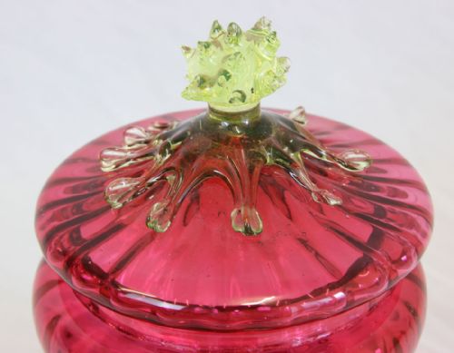 ANTIQUE CRANBERRY GLASS LIDDED BISCUIT JAR - ADDITIONAL PHOTO 2