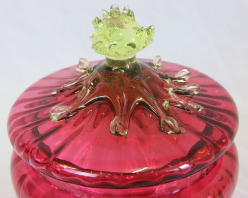 ANTIQUE CRANBERRY GLASS LIDDED BISCUIT JAR - ADDITIONAL PHOTO 3