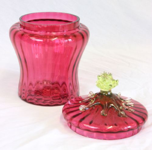 ANTIQUE CRANBERRY GLASS LIDDED BISCUIT JAR - ADDITIONAL PHOTO 5
