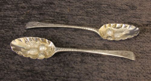 Antique Pair of Silver Berry Spoons