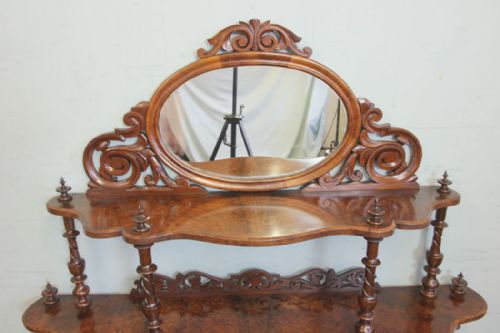 ANTIQUE VICTORIAN BURR WALNUT DISPLAY CHIFFONIER SIDEBOARD WHATNOT SIDE CABINET - ADDITIONAL PHOTO 2