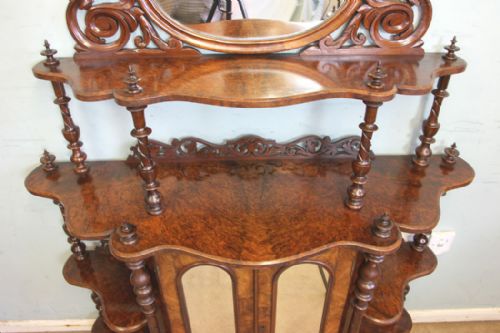 ANTIQUE VICTORIAN BURR WALNUT DISPLAY CHIFFONIER SIDEBOARD WHATNOT SIDE CABINET - ADDITIONAL PHOTO 3