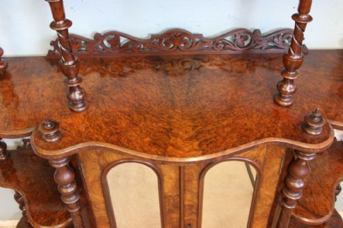 ANTIQUE VICTORIAN BURR WALNUT DISPLAY CHIFFONIER SIDEBOARD WHATNOT SIDE CABINET - ADDITIONAL PHOTO 8