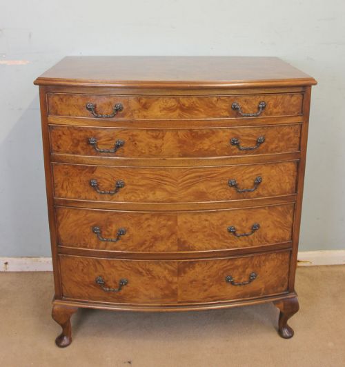 Burr Walnut Bow Front Chest of Drawers