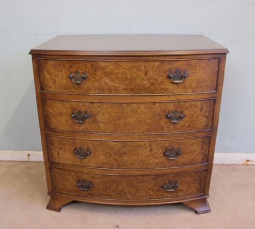 Small Burr Walnut Bow Front Chest of Drawers
