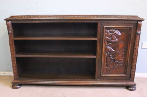 Antique Carved Oak Open Cupboard Bookcase