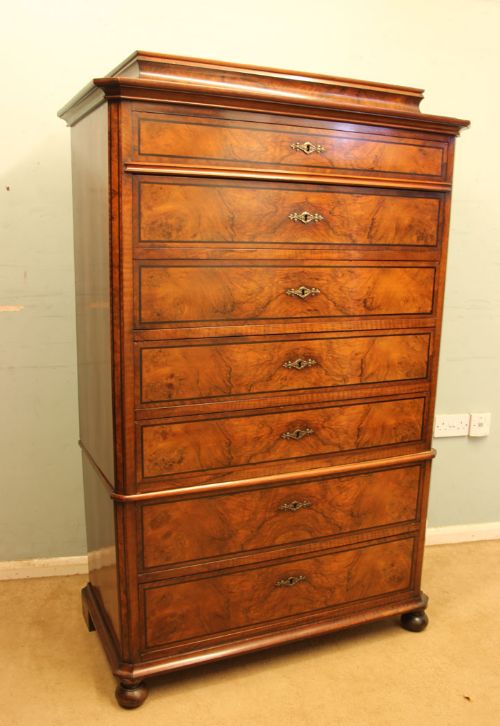 Antique Figured Walnut Chest on Chest Drawers