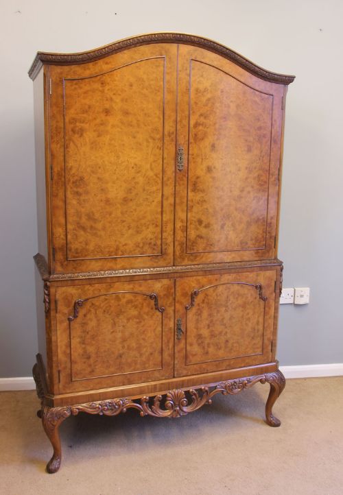 Antique Burr Walnut Cocktail Drinks Cabinet
