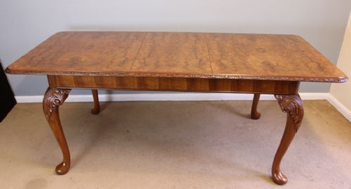 Queen Anne Style Burr Walnut Extending Dining Table