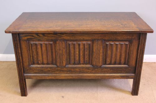 Antique Small Oak Coffer Blanket Box Chest