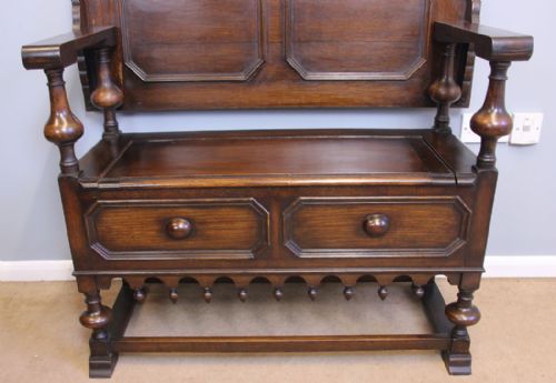 ANTIQUE OAK MONKS BENCH HALL SEAT SETTLE - ADDITIONAL PHOTO 4
