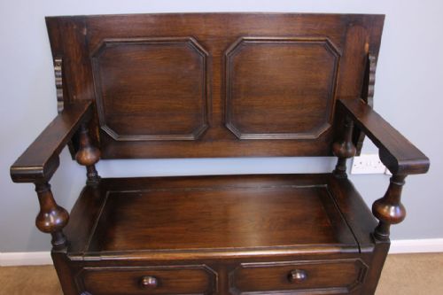 ANTIQUE OAK MONKS BENCH HALL SEAT SETTLE - ADDITIONAL PHOTO 5