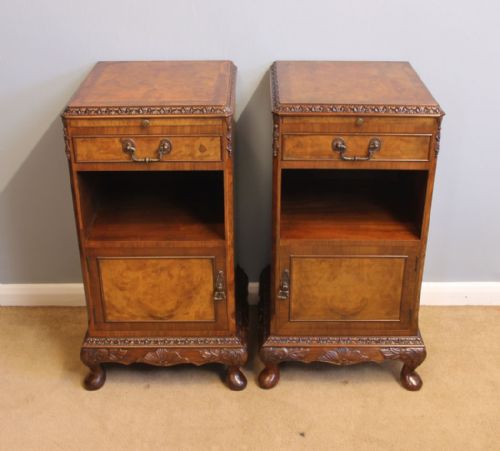 Quality Pair Antique Burr Walnut Bedside Cabinets,
