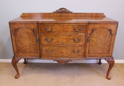 Quality Queen Anne Style Burr Walnut Sideboard Server.