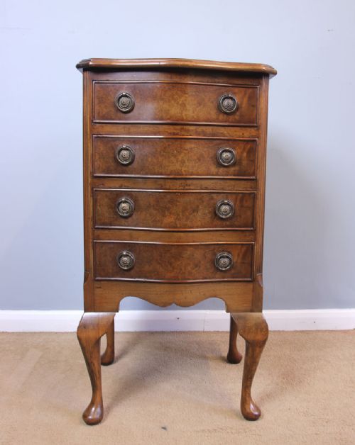 Small Burr Walnut Serpentine Shaped Chest of Drawers.