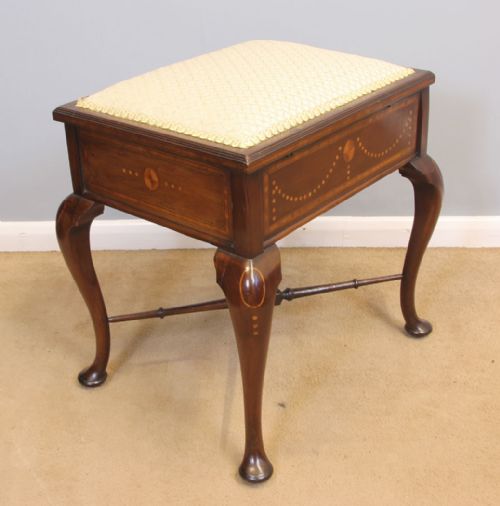 Antique Edwardian Inlaid Mahogany Piano Dressing Table Stool