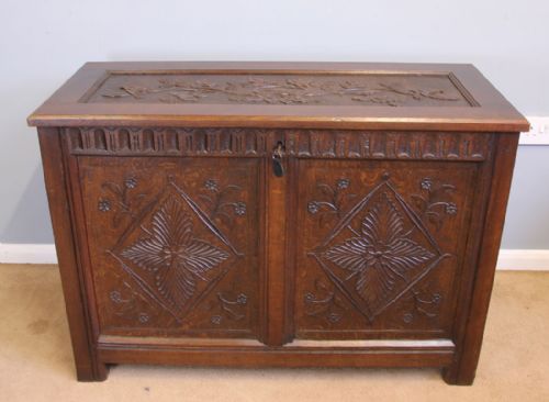 Antique Carved Oak Coffer Chest.