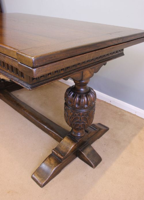 fig 1. Antique Oak Draw Leaf Farmhouse Extending Refectory Dining Table