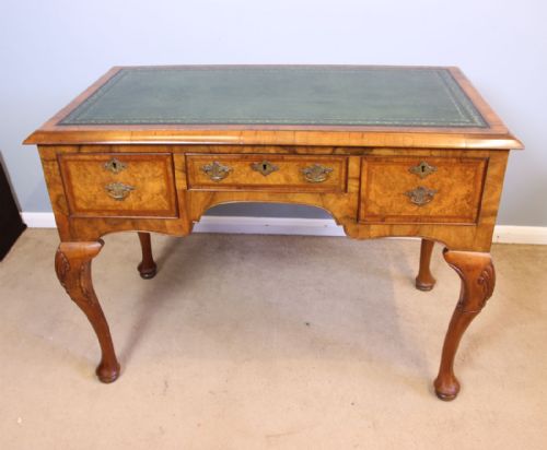 Antique Burr Walnut Leather Top Writing Desk.