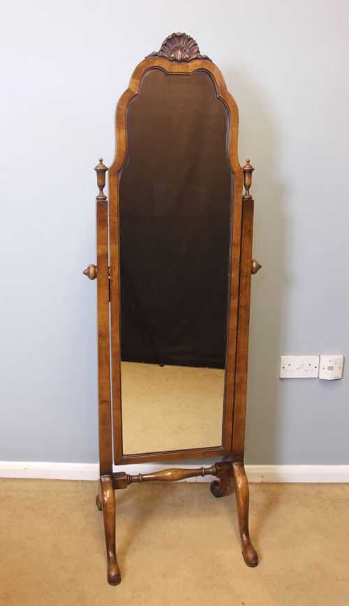 Antique Queen Anne Style Walnut Cheval Dressing Mirror.