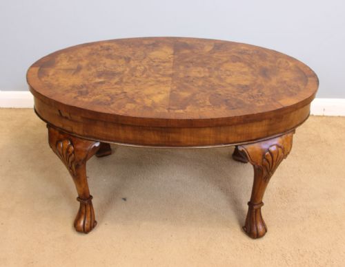 Burr Walnut Oval Top Coffee Table.
