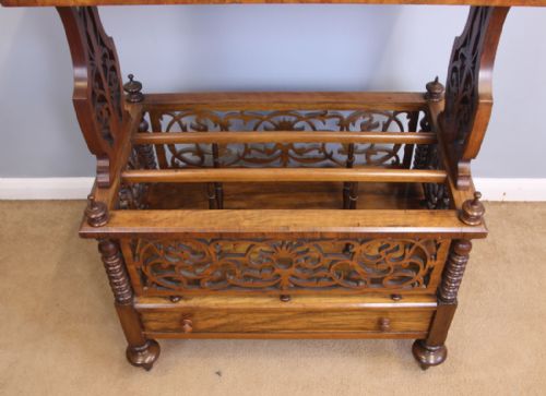 ANTIQUE VICTORIAN BURR WALNUT CANTERBURY - ADDITIONAL PHOTO 4