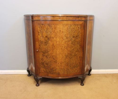 Antique Burr Walnut Serpentine Side Cabinet.