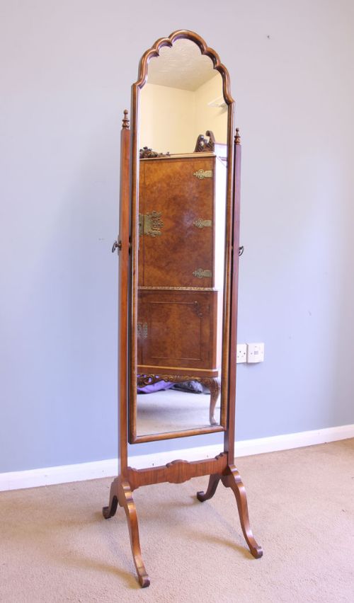 Antique Queen Anne Style Mahogany Cheval Dressing Mirror.