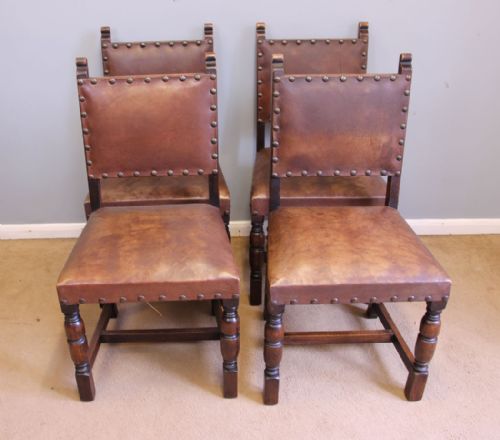 Antique Set Four Oak Dining Chairs.