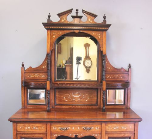 ANTIQUE INLAID ROSEWOOD DISPLAY CABINET SIDEBOARD - ADDITIONAL PHOTO 3