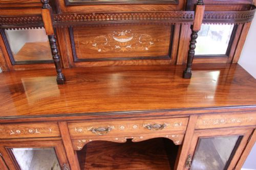 ANTIQUE INLAID ROSEWOOD DISPLAY CABINET SIDEBOARD - ADDITIONAL PHOTO 5