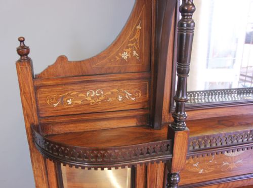 ANTIQUE INLAID ROSEWOOD DISPLAY CABINET SIDEBOARD - ADDITIONAL PHOTO 6