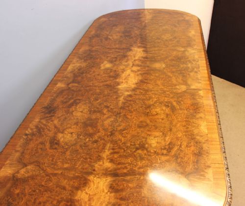 fig 1. Antique Queen Anne Style Burr Walnut Extending Dining Table.