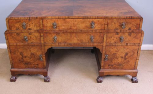 fig 1. Antique Burr Walnut Triple Mirror Dressing Table.