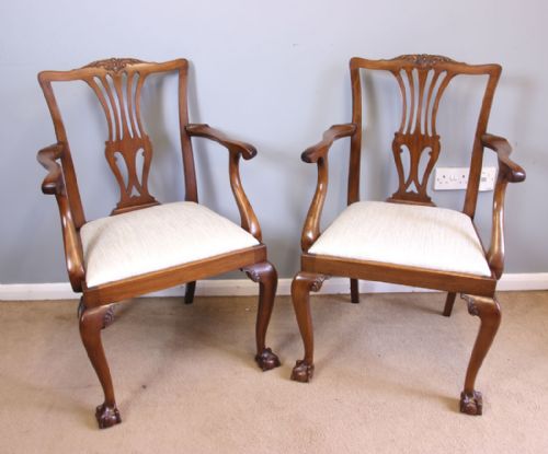 Antique Pair Elbow Mahogany Carver Desk Chairs Armchairs,