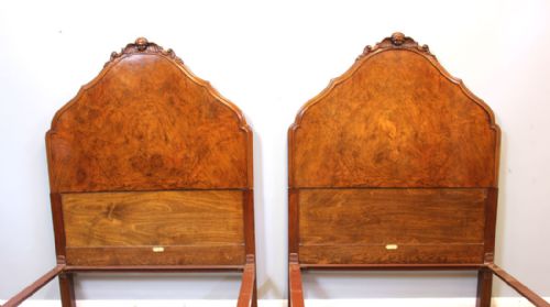 fig 1. Pair Antique Burr Walnut Single Beds