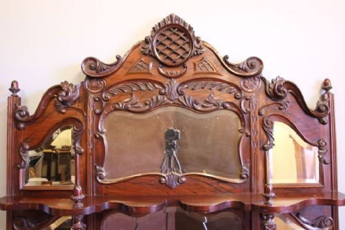 ANTIQUE VICTORIAN LARGE MAHOGANY MANTLE WALL OVERMANTLE MIRROR - ADDITIONAL PHOTO 3