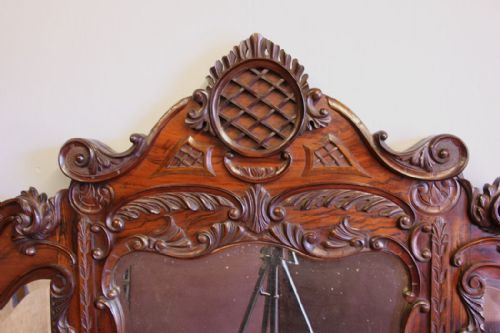 ANTIQUE VICTORIAN LARGE MAHOGANY MANTLE WALL OVERMANTLE MIRROR - ADDITIONAL PHOTO 5