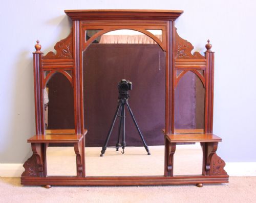 Antique Victorian Walnut Wall Overmantle Mirror