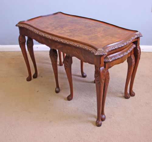 Antique Burr Walnut Nest of Three Occasional Coffee Tables