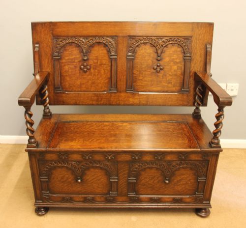 Antique Oak Monks Bench / Hall Seat / Settle