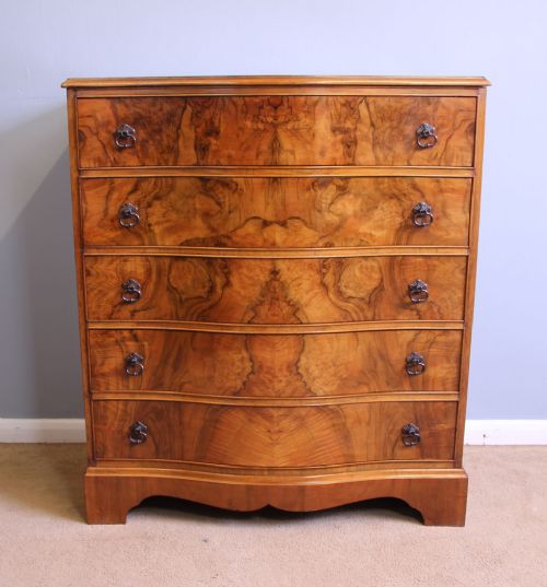 Antique Burr Walnut Serpentine Chest of Drawers