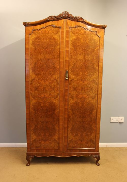 Quality Burr Walnut Antique Fitted Double Wardrobe.